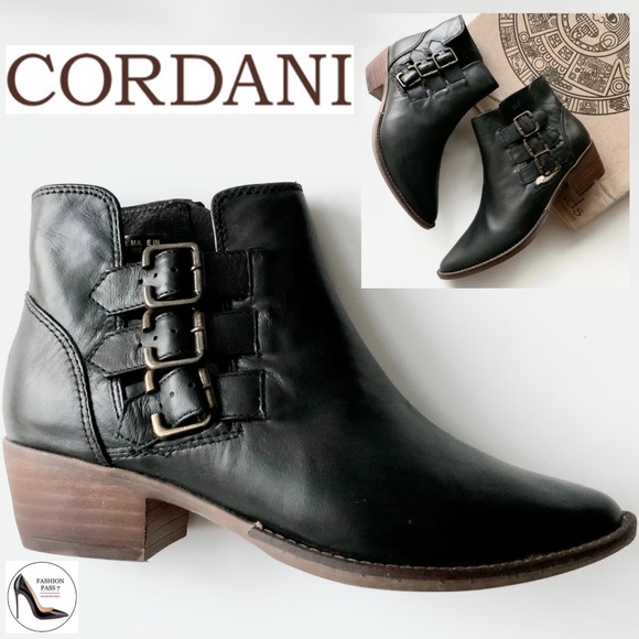 Cordani Shoes - Five Worlds by Cordani Distressed Black Leather Buckle Heeled Ankle Boots Bootie